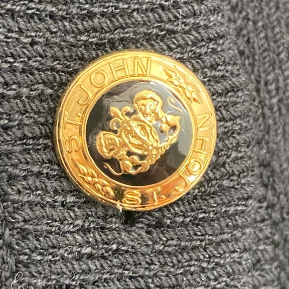 ST. JOHN Black Santana Knit Cardigan Sweater Jacket Insignia Crest Gold Buttons - Picture 7 of 10